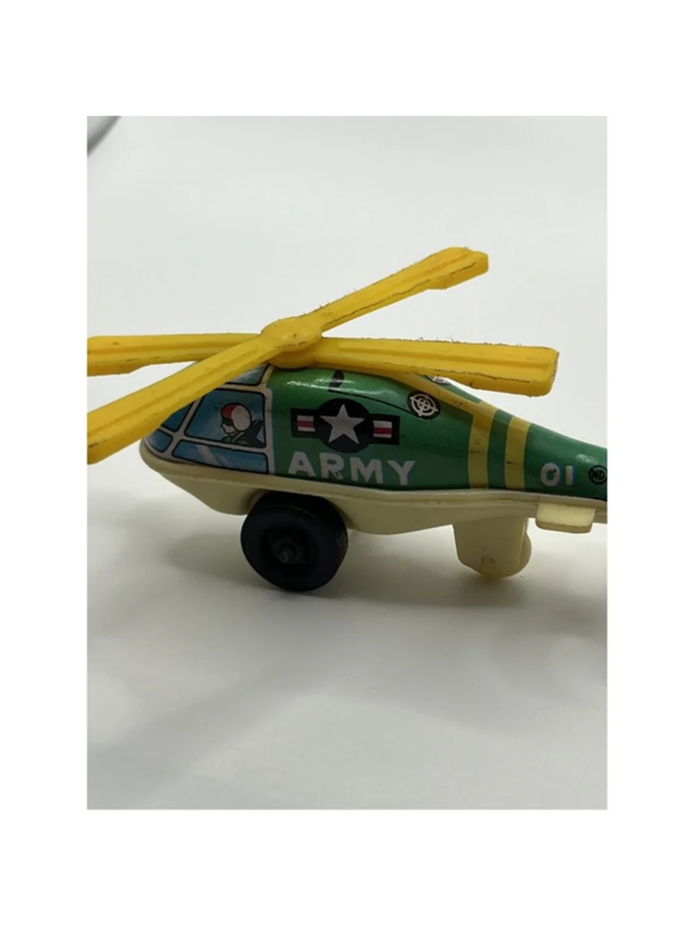 RARE! Vintage Helicopter Friction Toy Tin Litho Army Made in Japan TAKE A LOOK